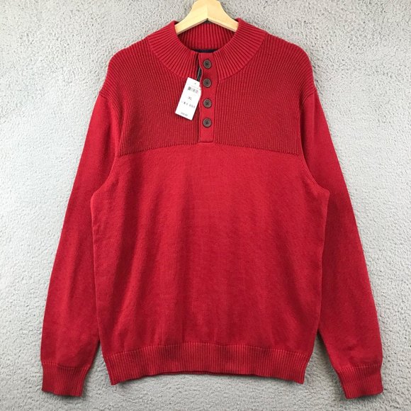 New Club Room Ribbed Four-Button Sweater Men's XL Ablaze Mock Neck Long Sleeve - Picture 1 of 10